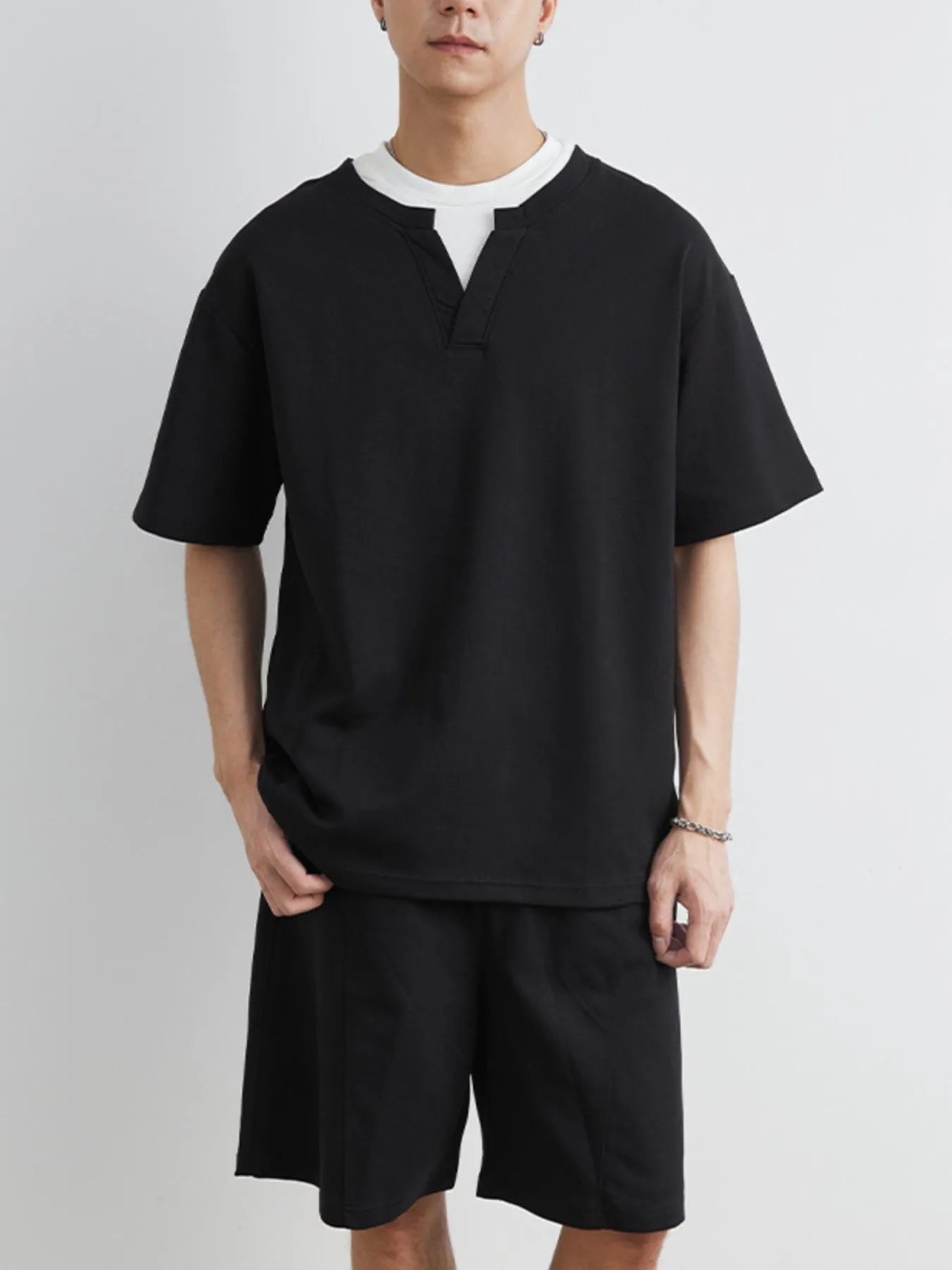 men's men's plus size half sleeve top and shorts set - product showcase