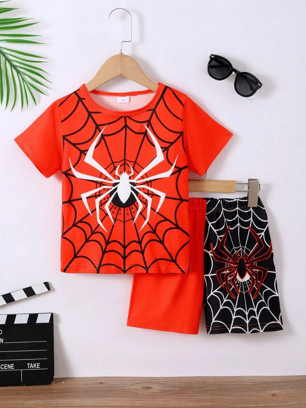 children's spider round neck short sleeve t shirt and pants set — stylish clothing for kids
