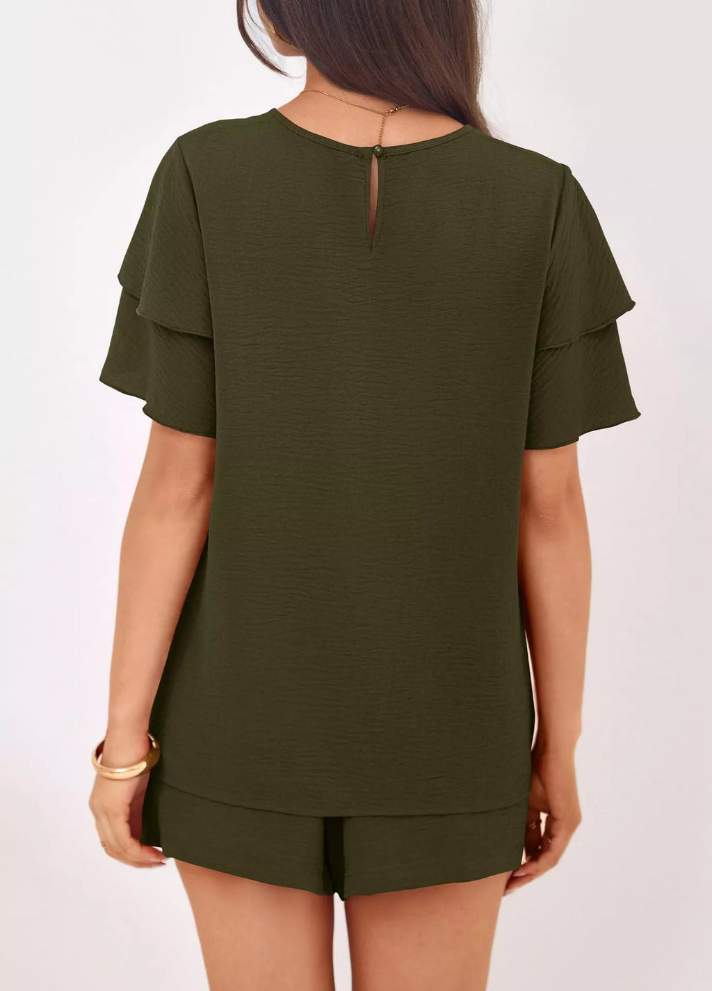 women's ruffle sleeve top and shorts two-piece set - extra view