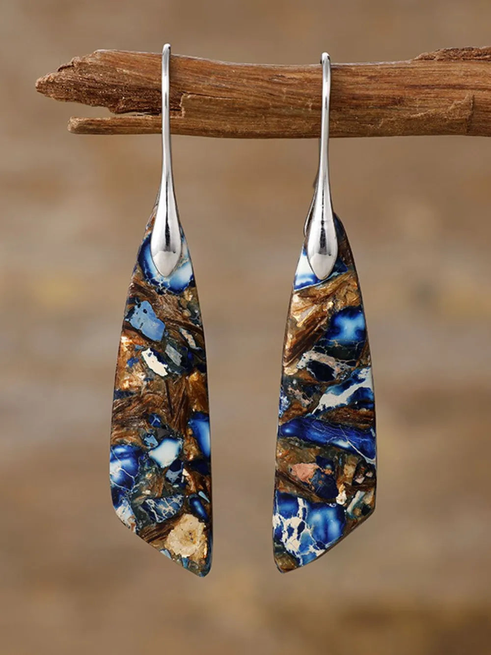 Geometrical Shape Dangle Earrings Brown Silver One Size