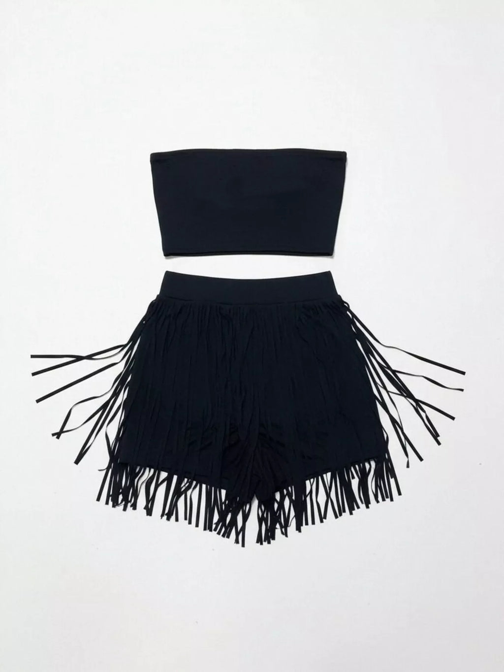 women's tube top and fringe shorts set - product detail