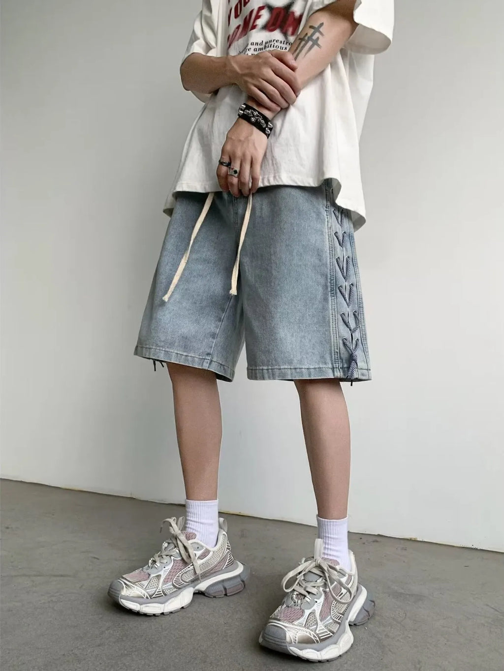men's men's full size drawstring loose fit denim shorts plus size - main product image