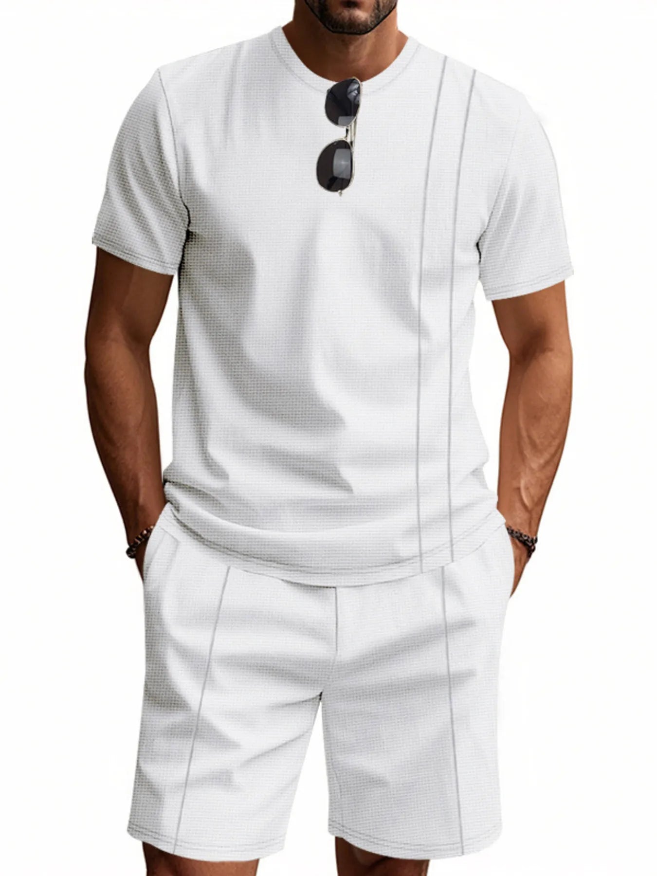 men's men's full size round neck short sleeve top and shorts set plus size - additional image