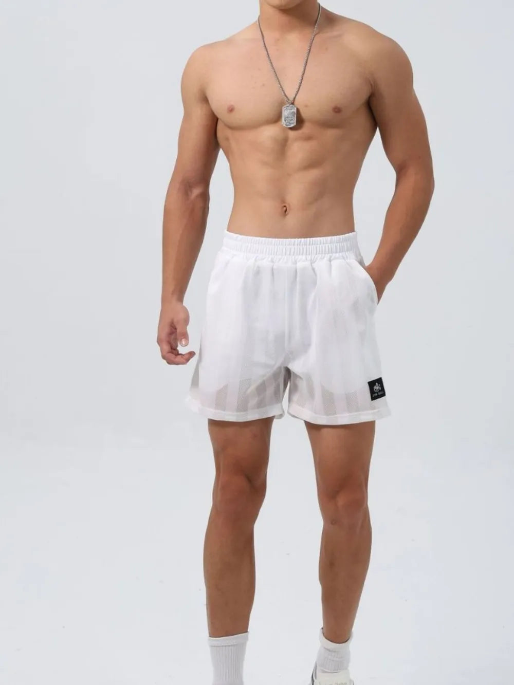 Men's Plus Size Elastic Waist Shorts White