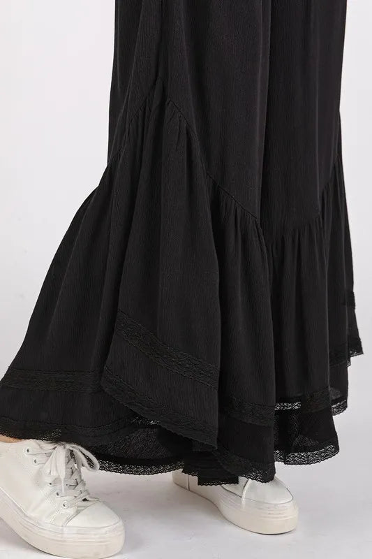 Mittoshop Lace Ruffle Asymmetric Hem Wide Leg Pants