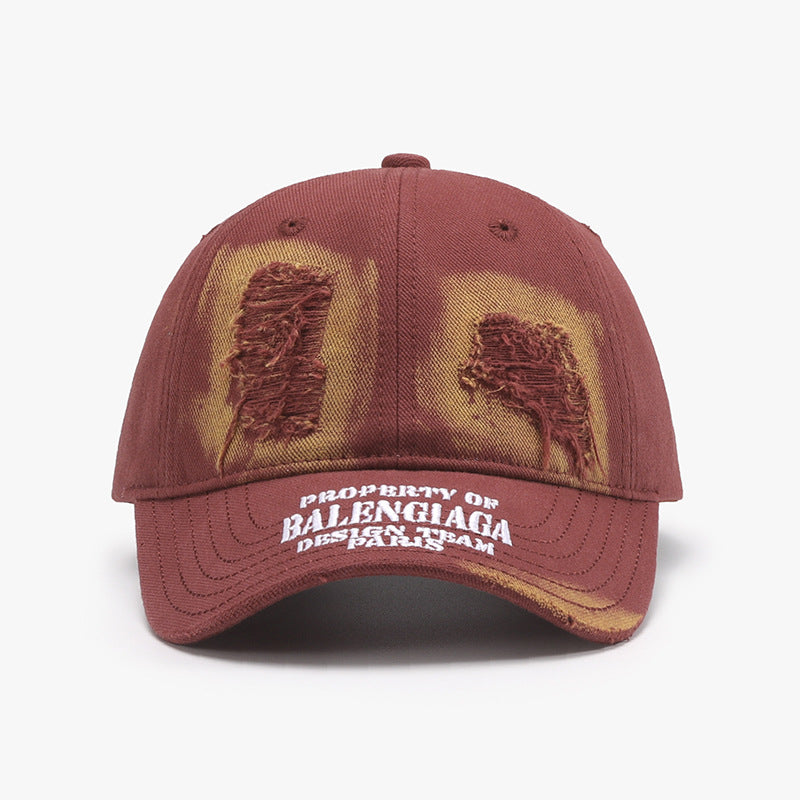 Distressed Letter Cotton Baseball Cap Orange-Red One Size