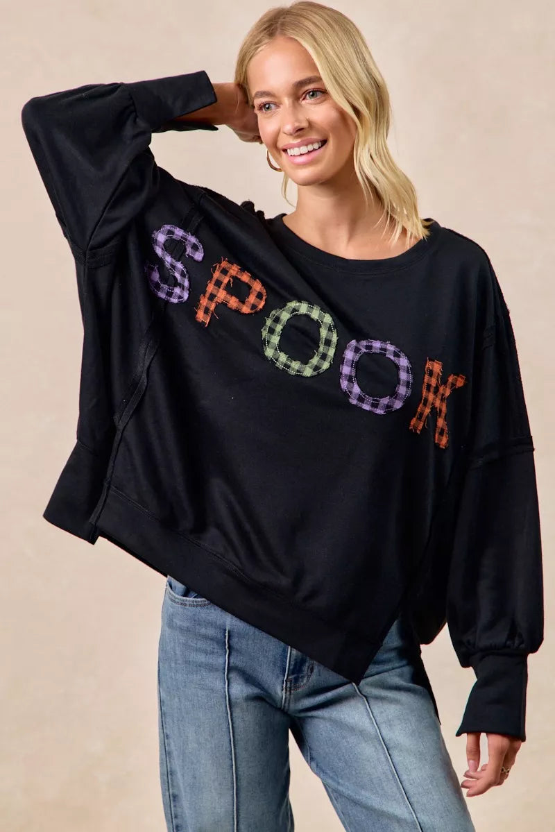 women's bibi spook plaid letter print oversized sweatshirt - styling option