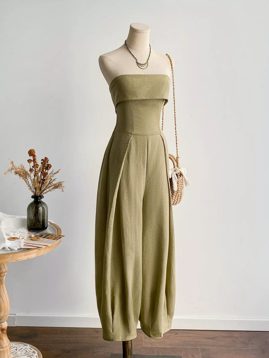 women's wide leg tube jumpsuit - styled view