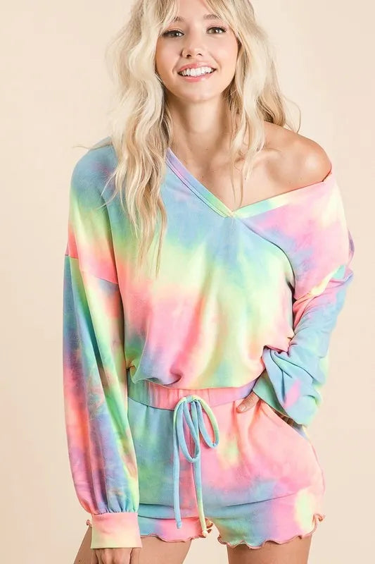 women's bibi tie dye french terry top with balloon sleeves - second view