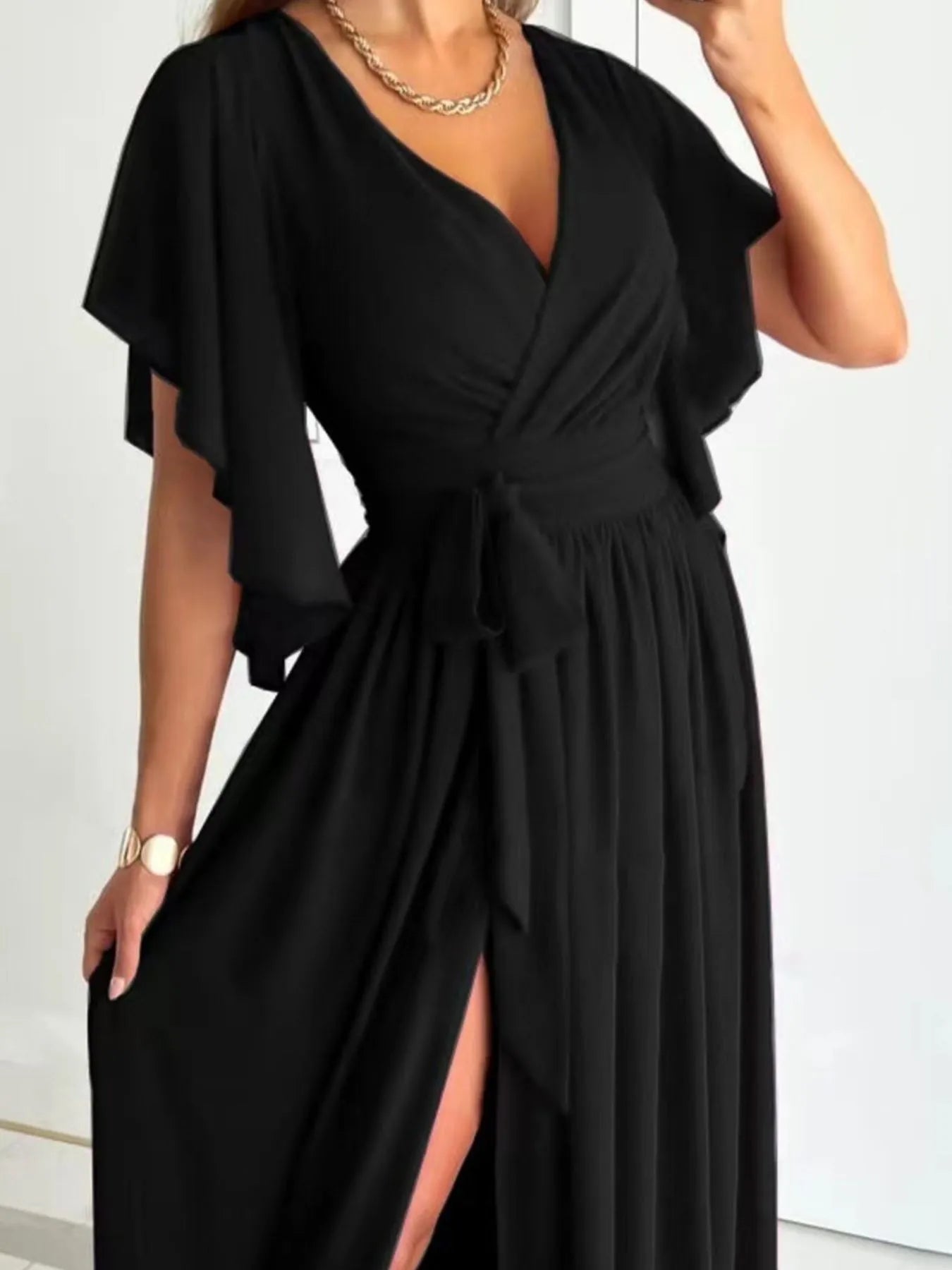 Flutter Sleeve Surplice Tie Waist Dress