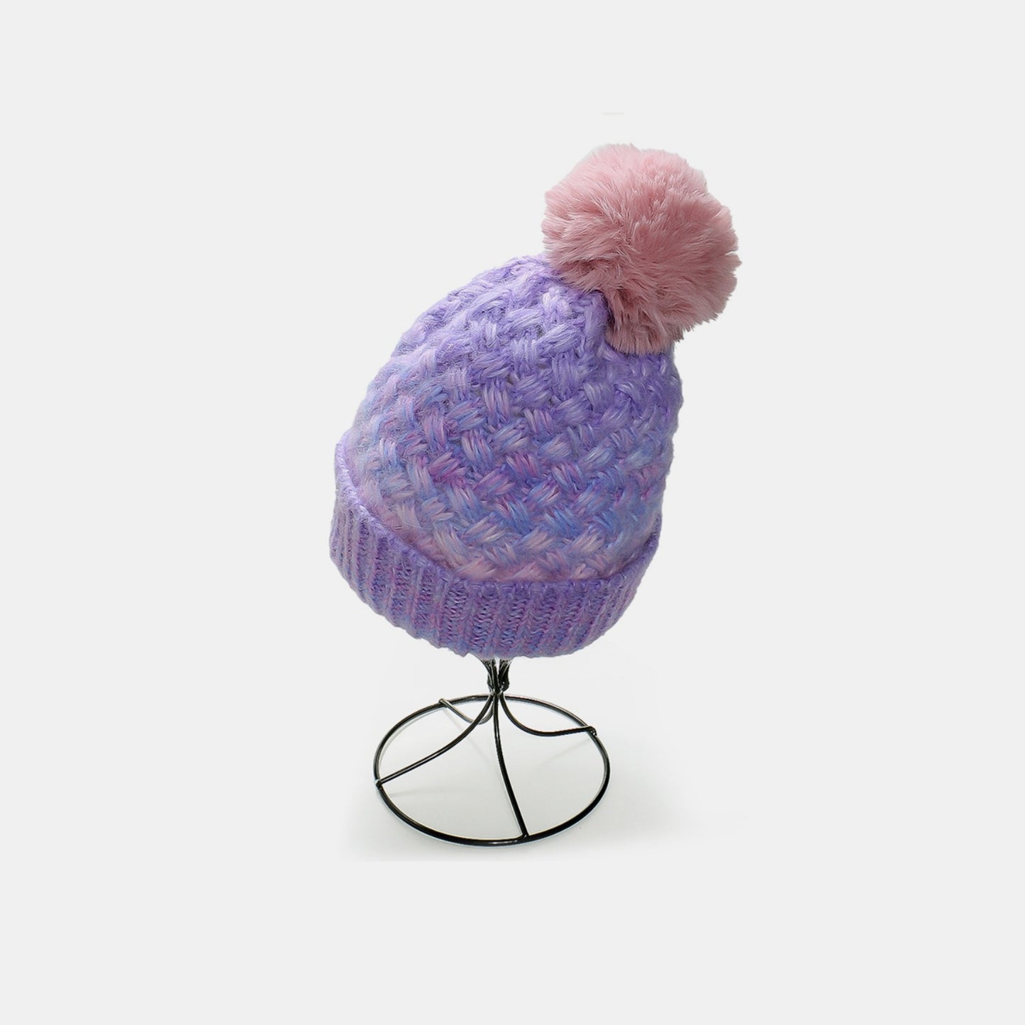 Gradient Knit Hat with Pompom Lavender One Size