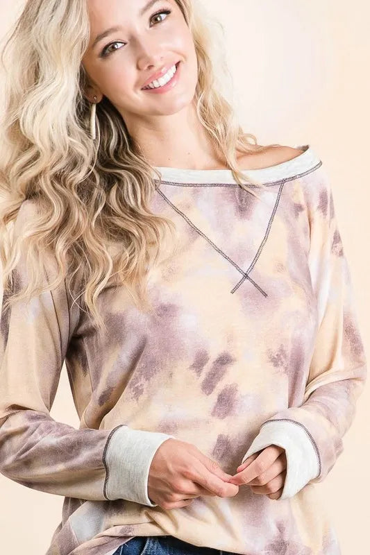 bibi tie dye terry pull over with contrast stitching - back view