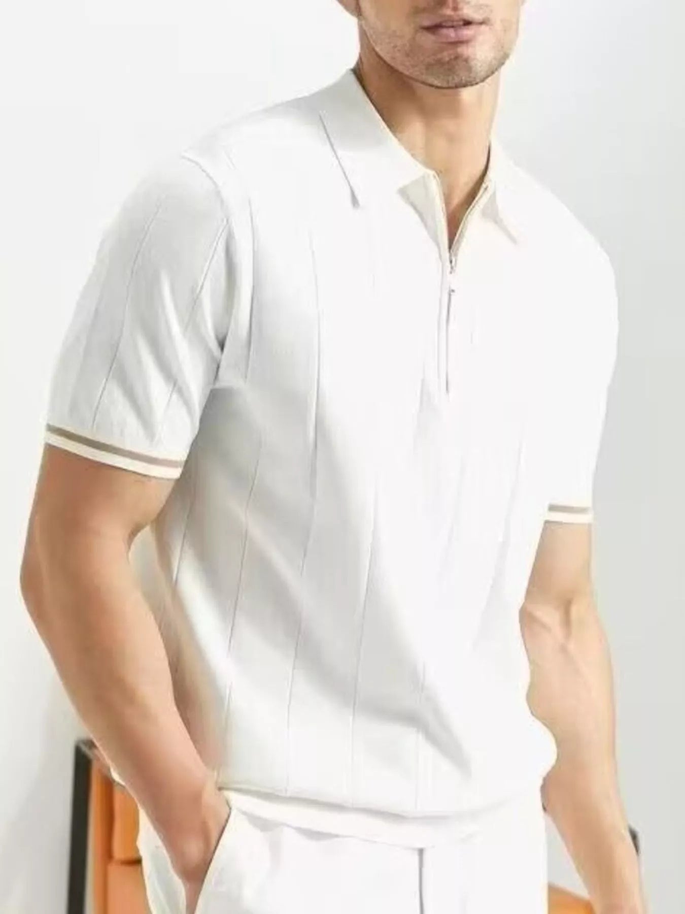 men's men's plus size modern fit zip-up polo shirt - detail shot