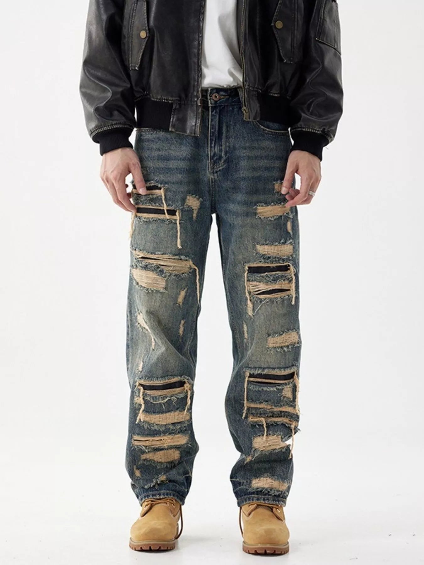 men's men's distressed wide leg jeans - front view