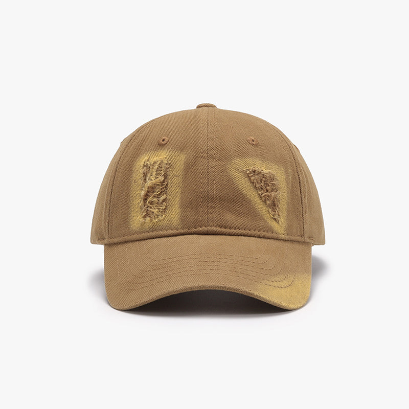 Distressed Cotton Baseball Cap Camel One Size