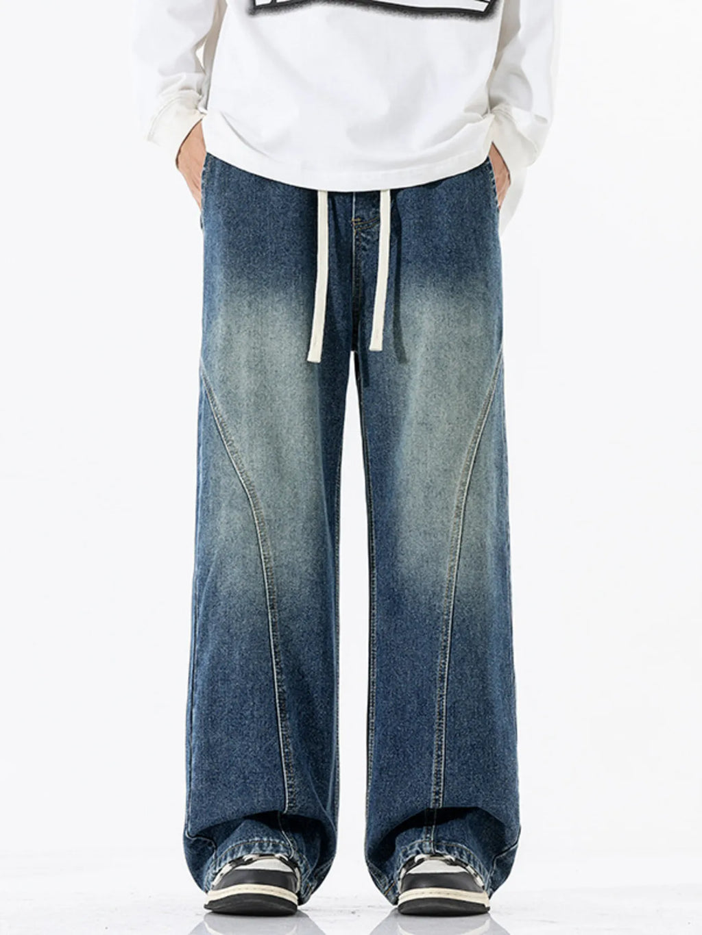 men's men's full size vintage wash wide leg jeans plus size - main product image