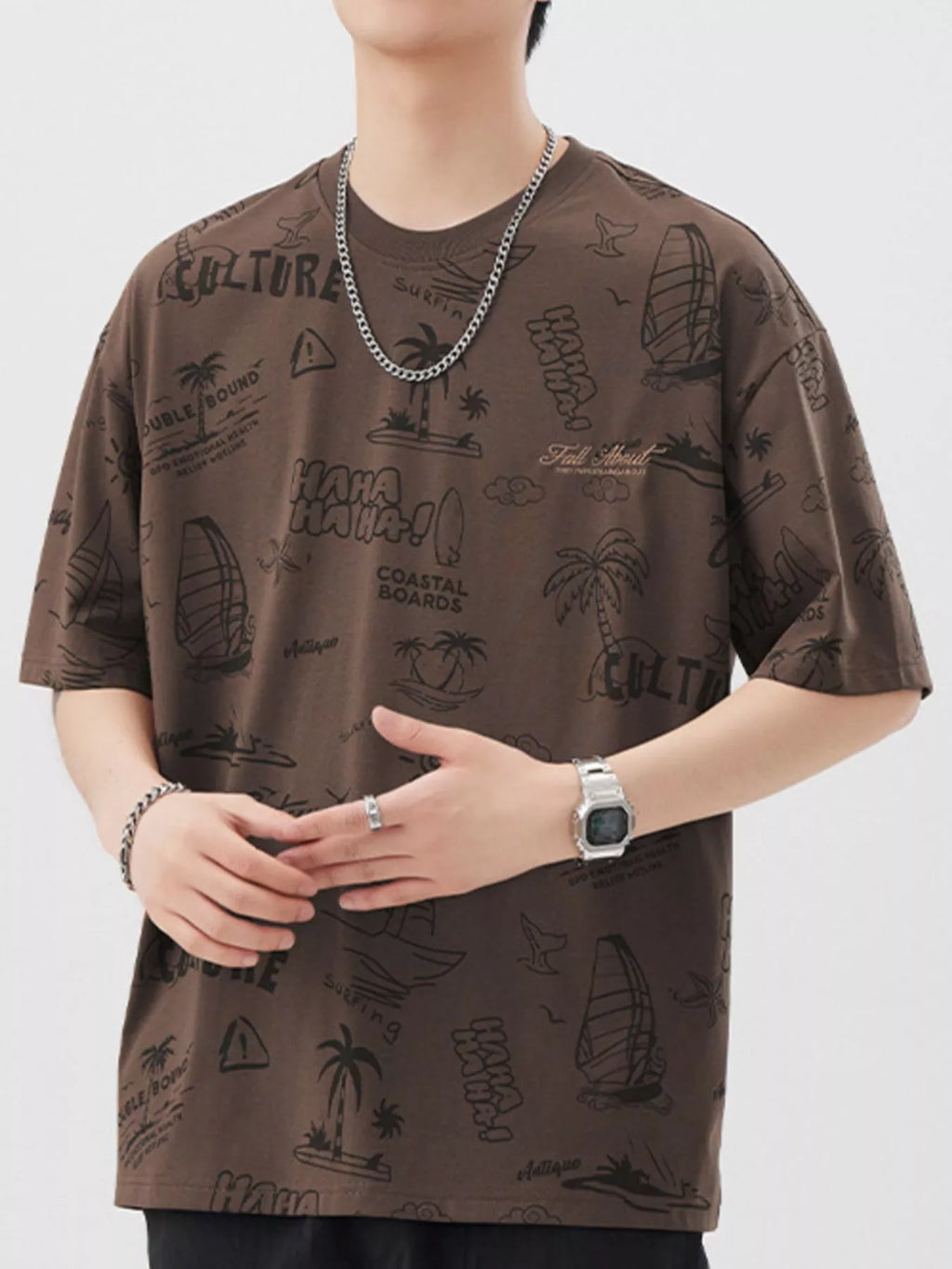 men's men's plus size printed round neck relaxed fit t-shirt - product detail