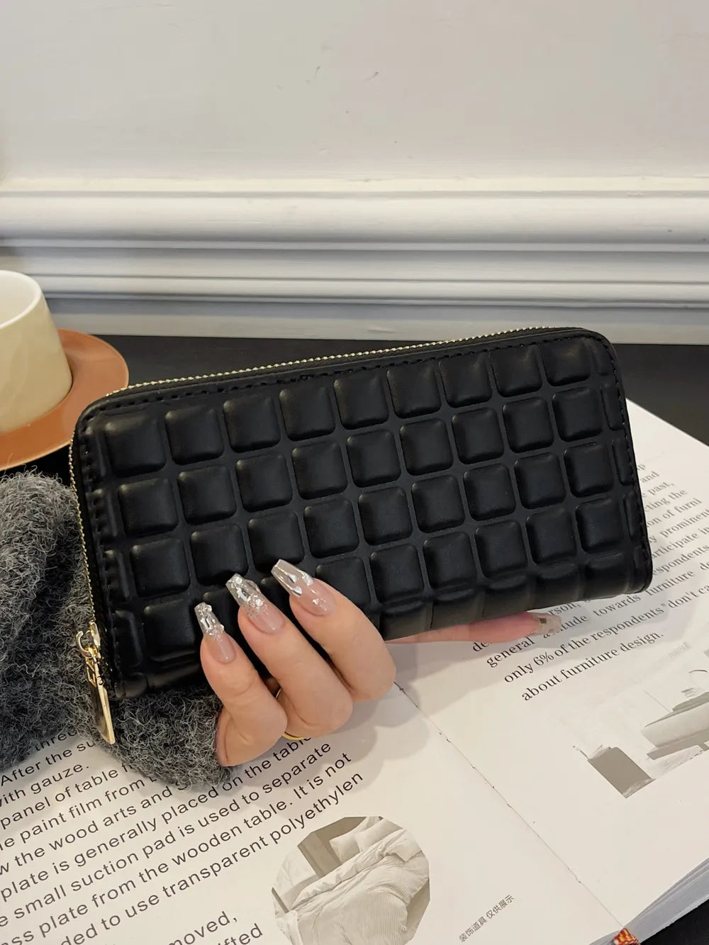 PU Leather Solid Color Wallet Black One Size
