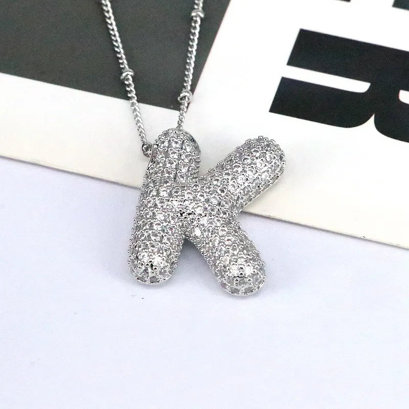 Copper Inlaid Zircon Letter Pendant Necklace Style K One Size