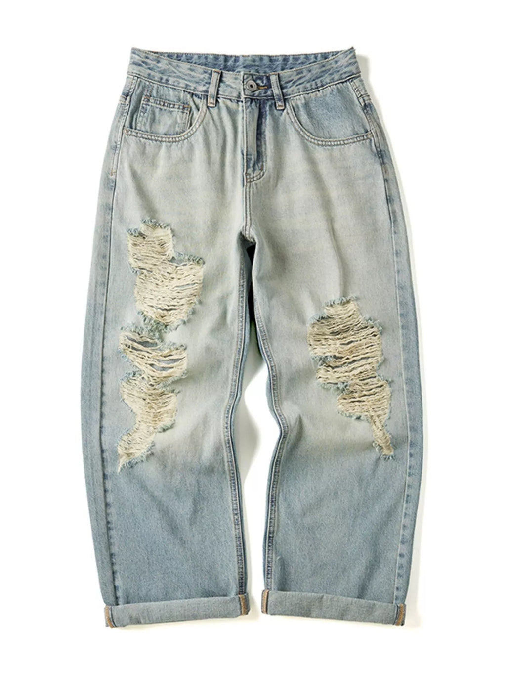 men's men's full size distressed wide leg jeans plus size - product detail