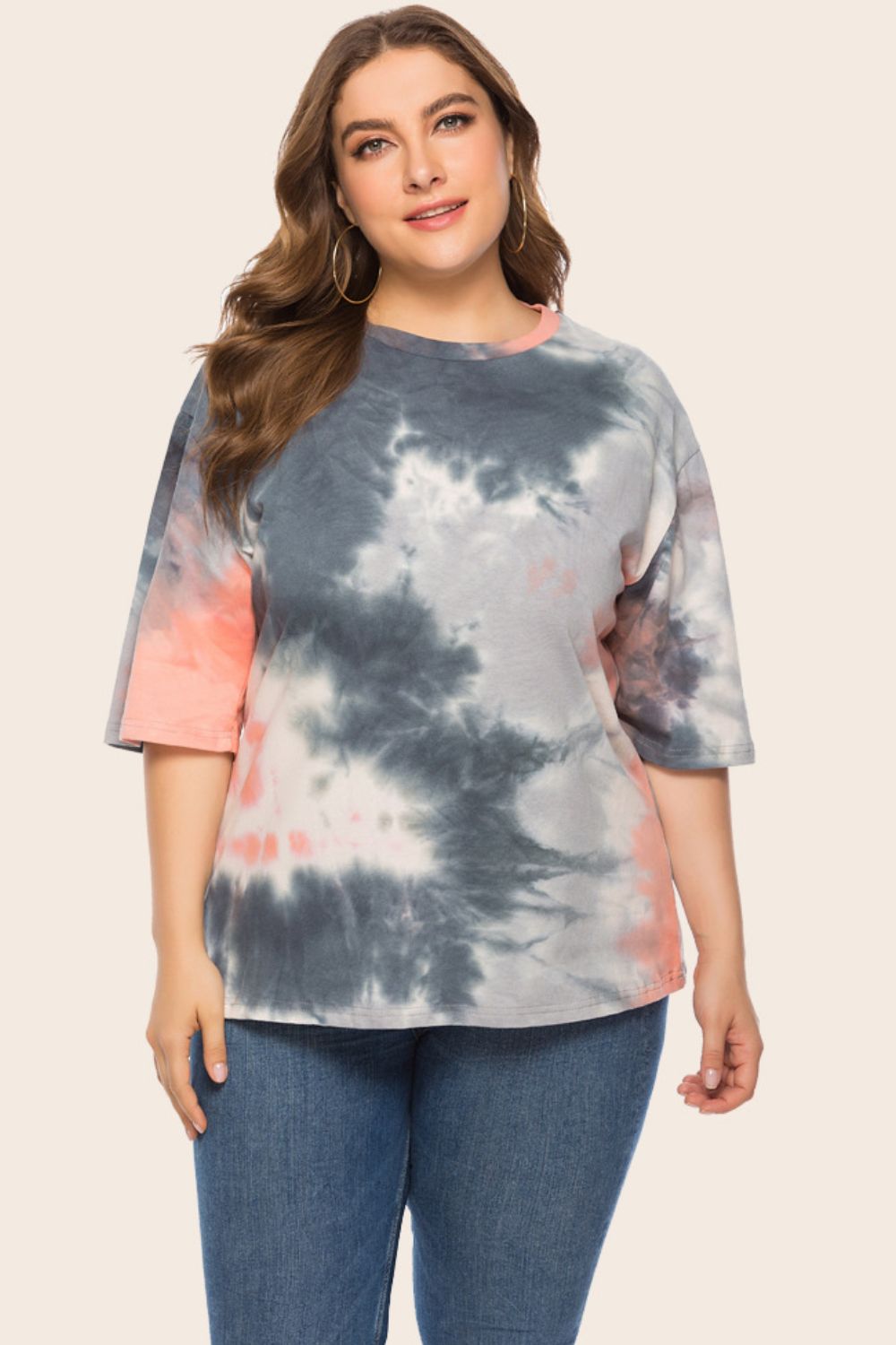 Plus Size Tie-Dye Half Sleeve Tee Shirt Mid Gray