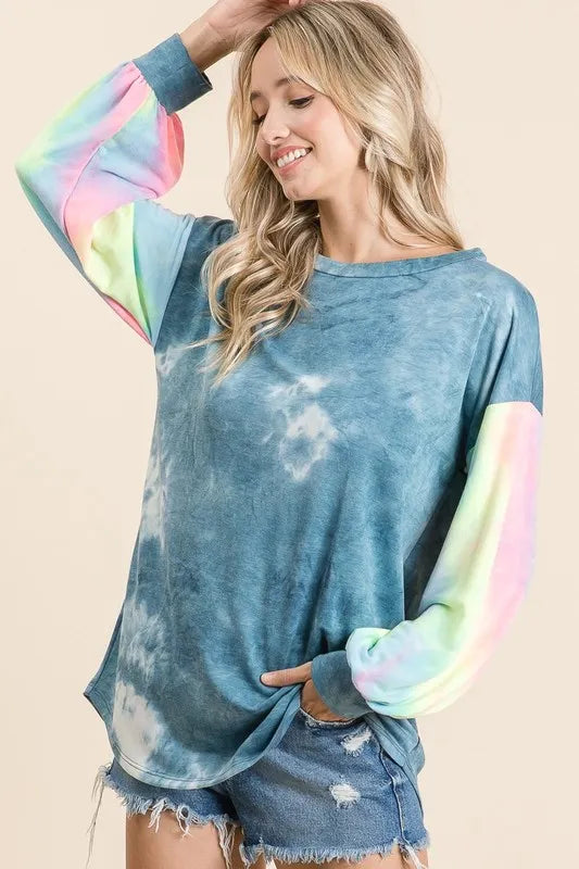women's bibi tie dye french terry top with contrast tie dye - additional image