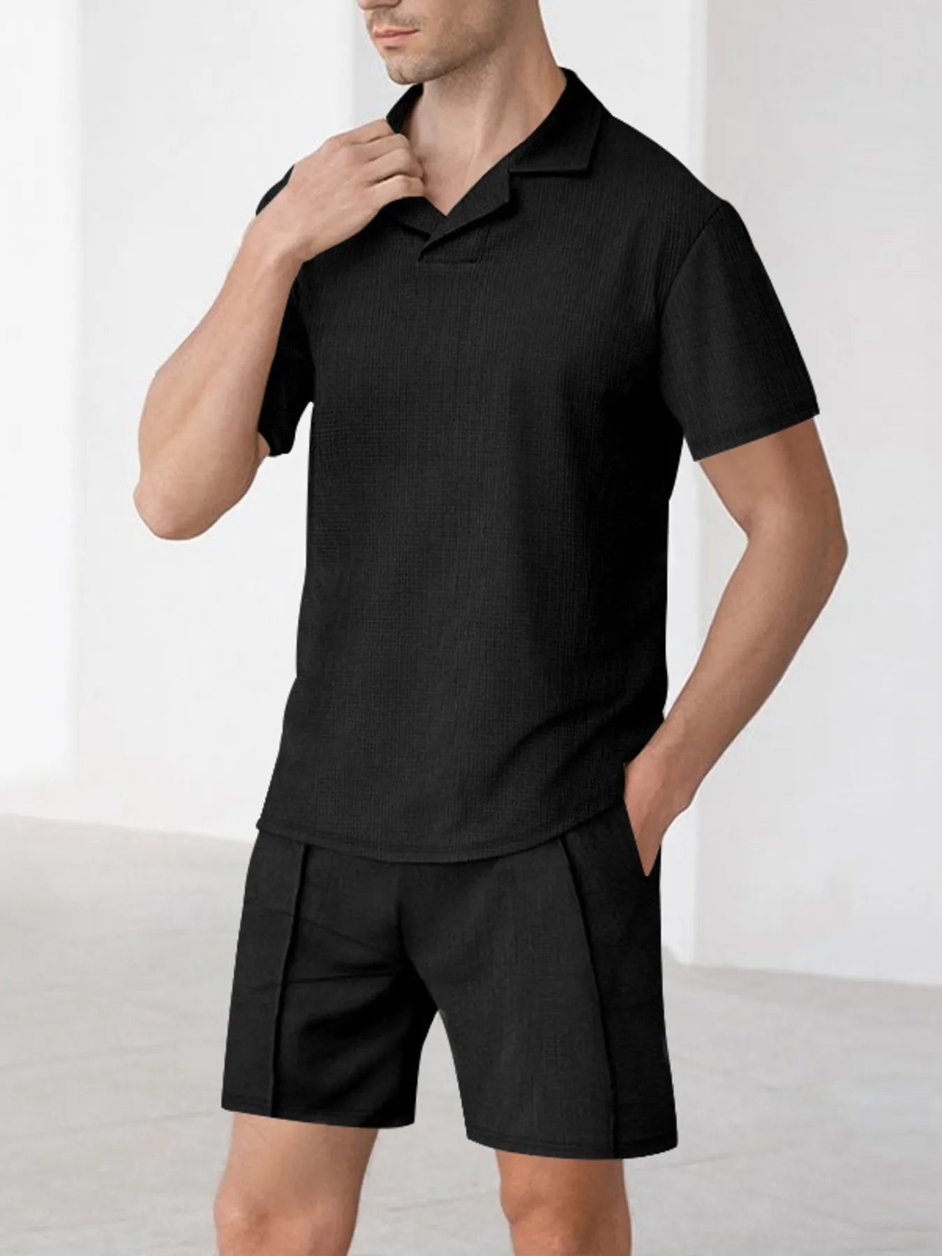 men's men's full size short sleeve top and shorts matching set plus size - second view
