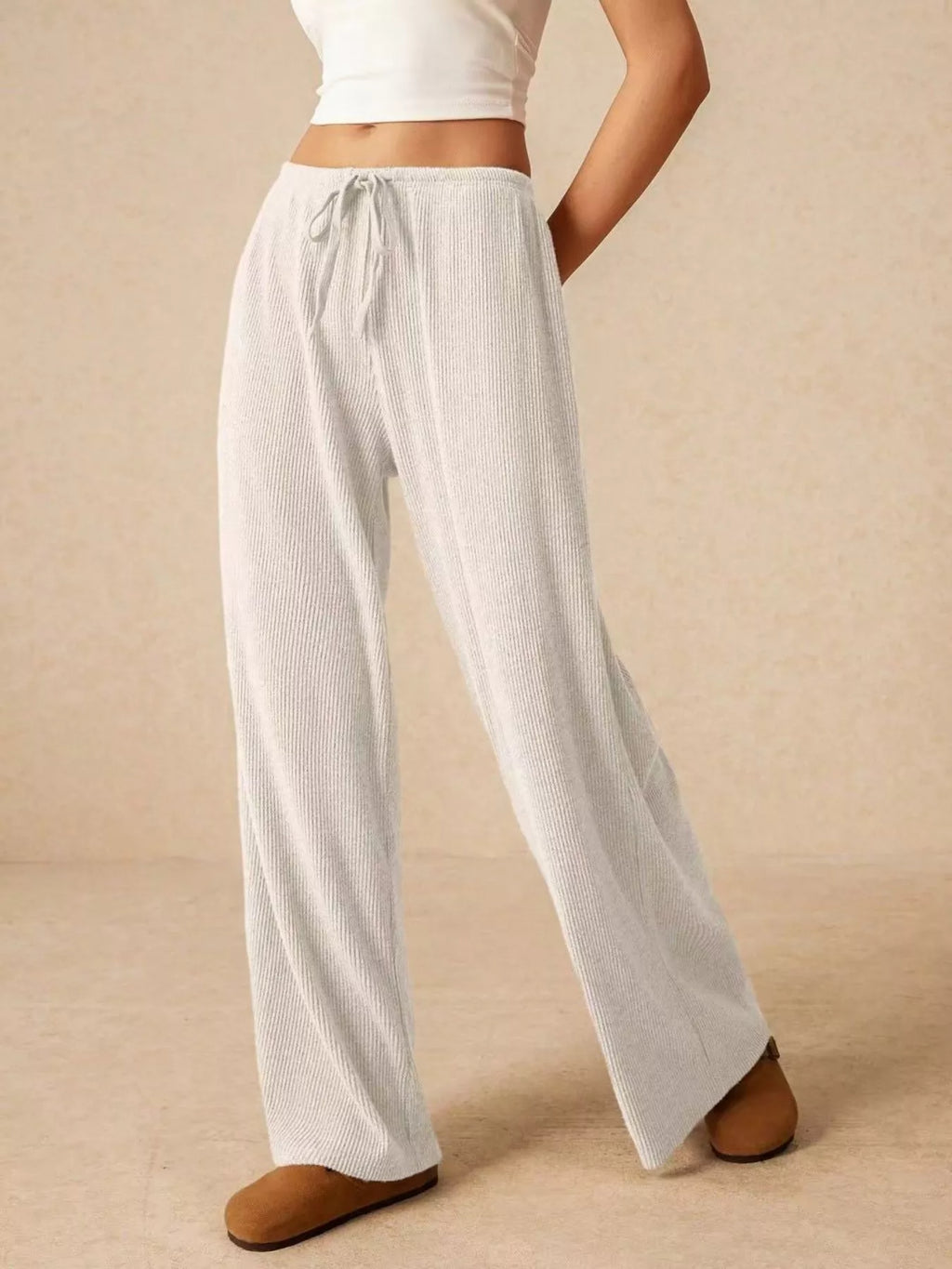 women's drawstring wide leg pants - additional image