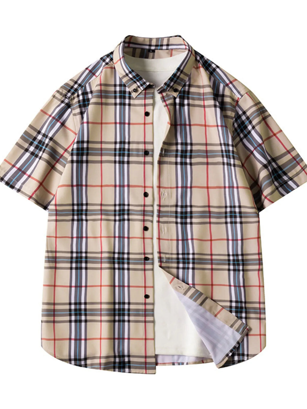 men's men's plus size classic plaid short sleeve shirt - styled view