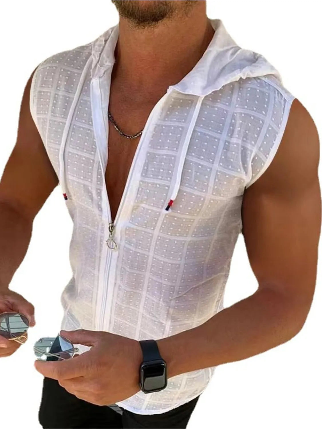 Men's Full Size Zip Up Sleeveless Hooded Top Plus Size