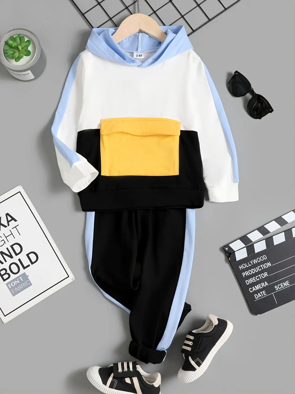 children's color block hoodie and pants set — stylish clothing for kids