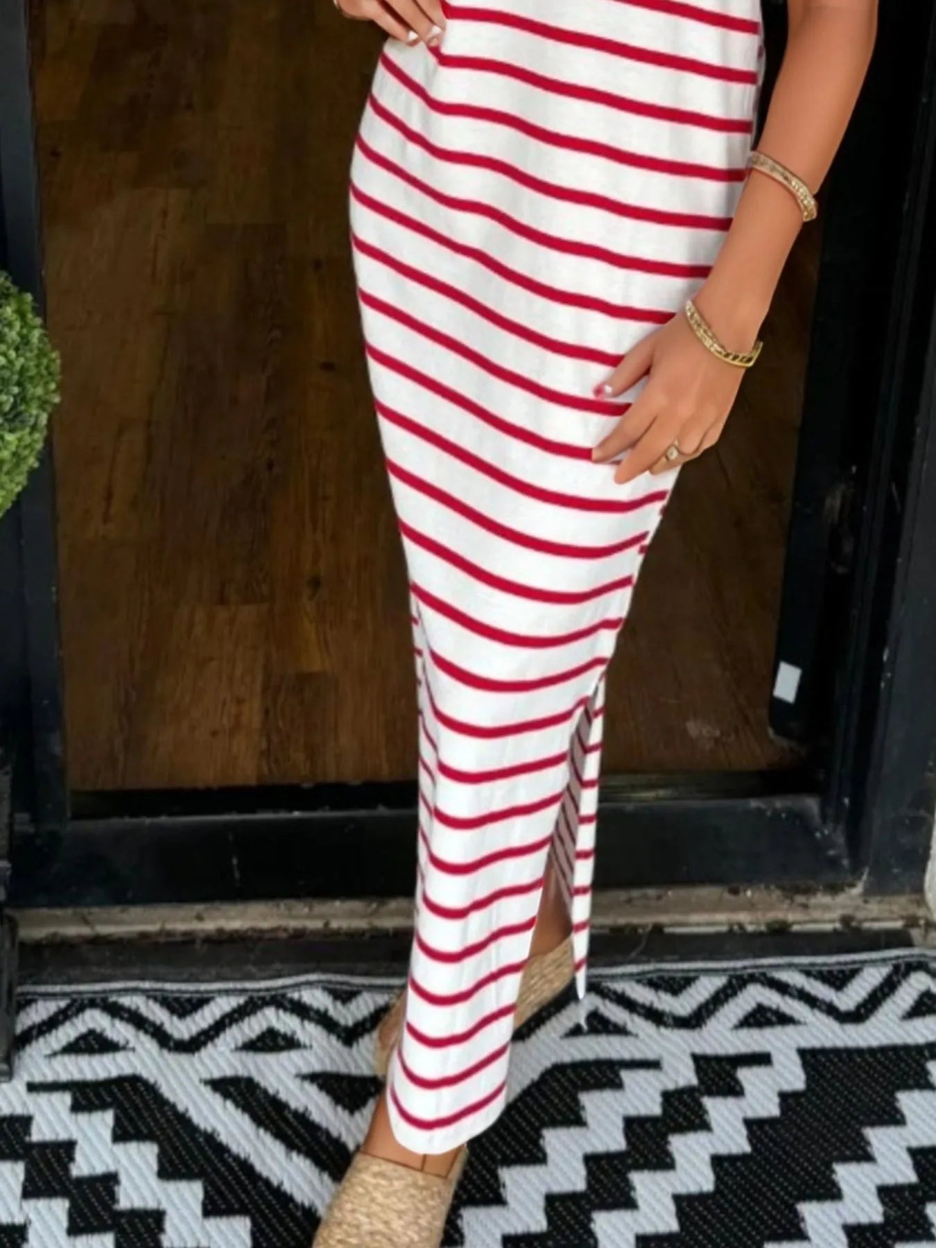 Full Size Striped T-Shirt Maxi Dress with Side Slit Plus Size