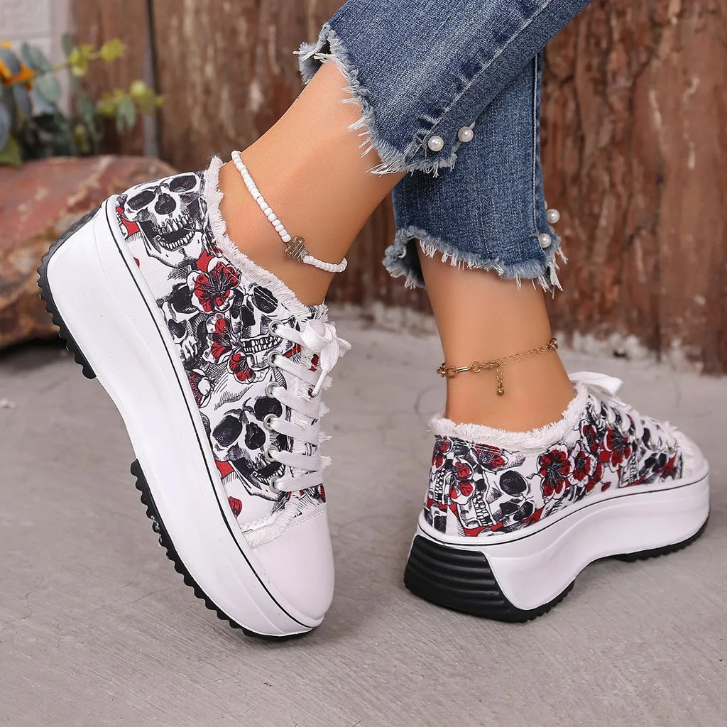 women's printed lace up platform sneakers - detail shot