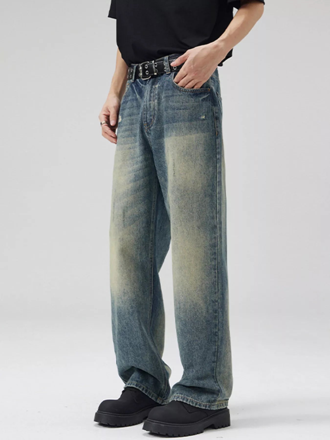 men's men's full size vintage wash wide leg jeans plus size - product showcase