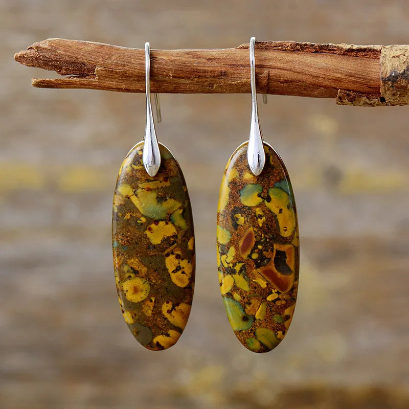 Natural Stone Copper Dangle Earrings Silver One Size