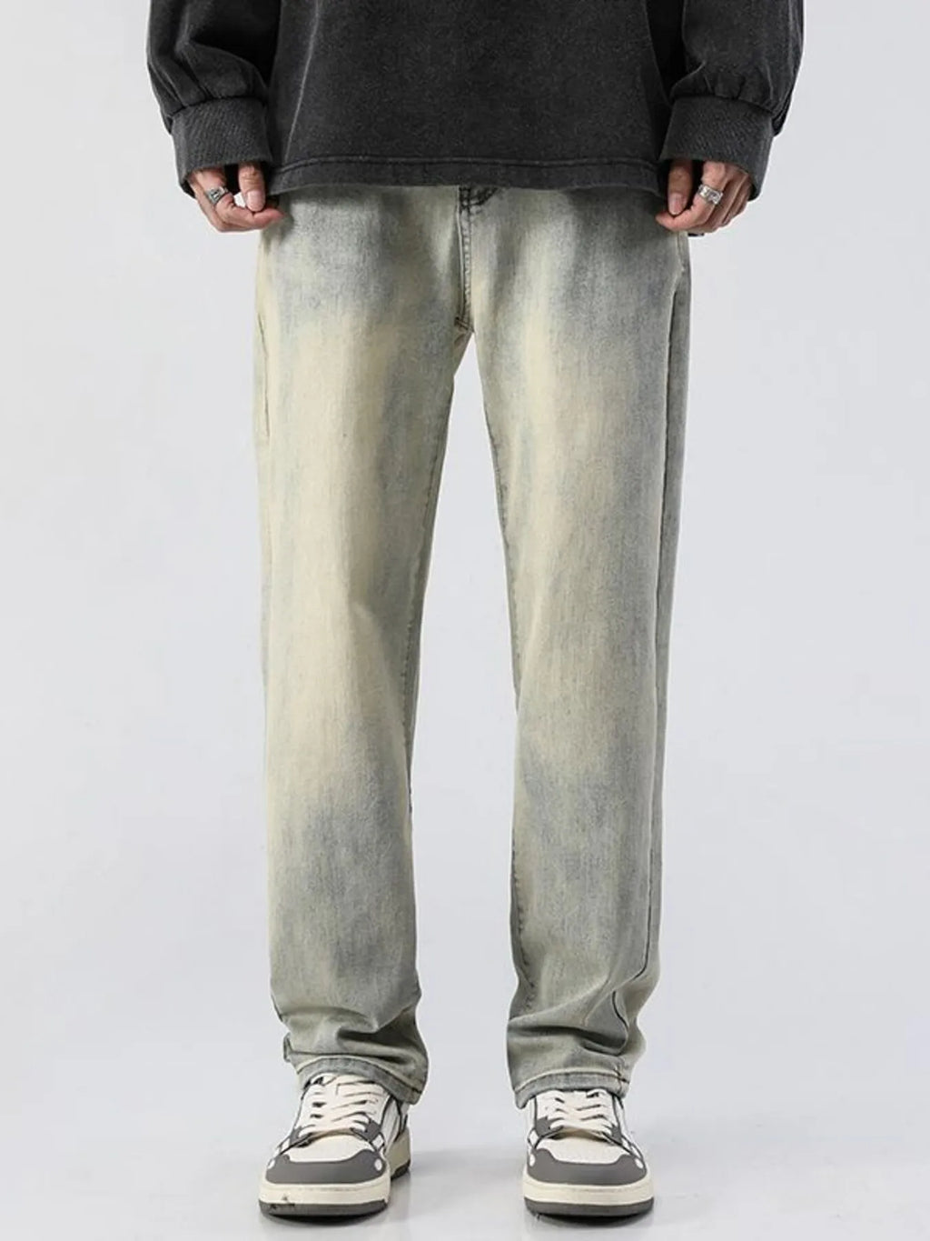 men's men's full size vintage wash loose fit jeans plus size - styled view