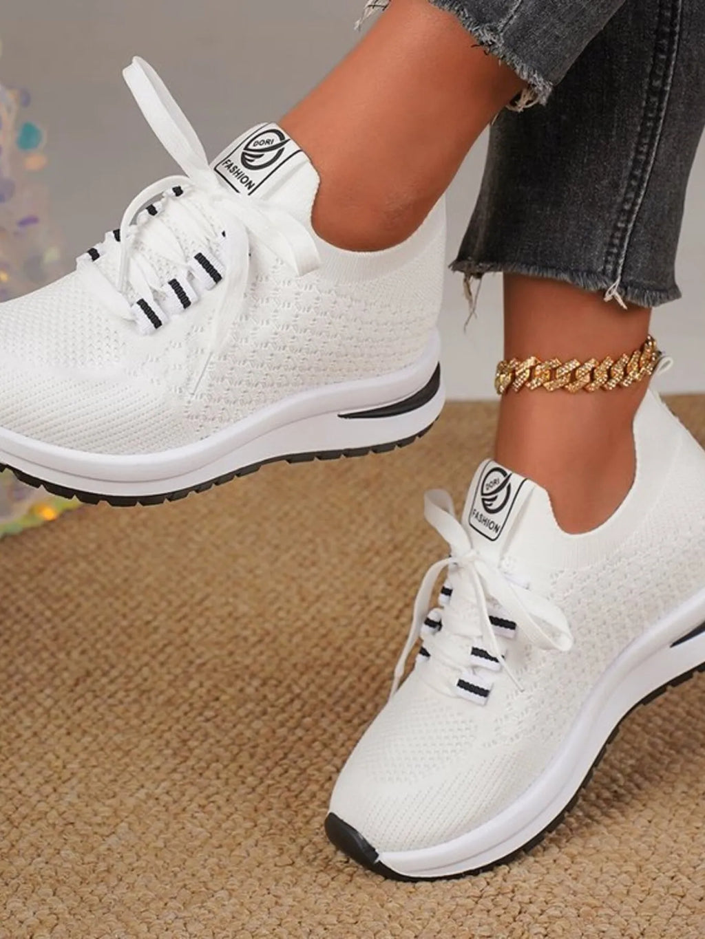 women's breathable mesh lace up sneakers - back view