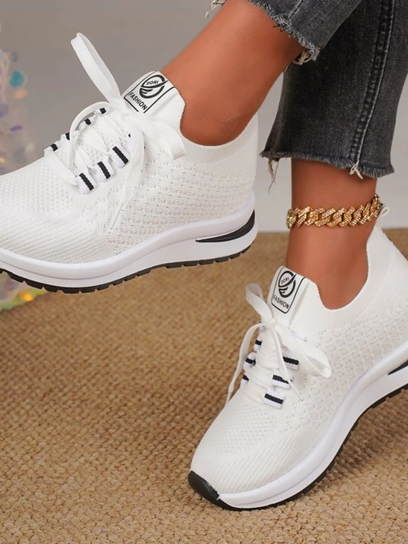 women's breathable mesh lace up sneakers - back view