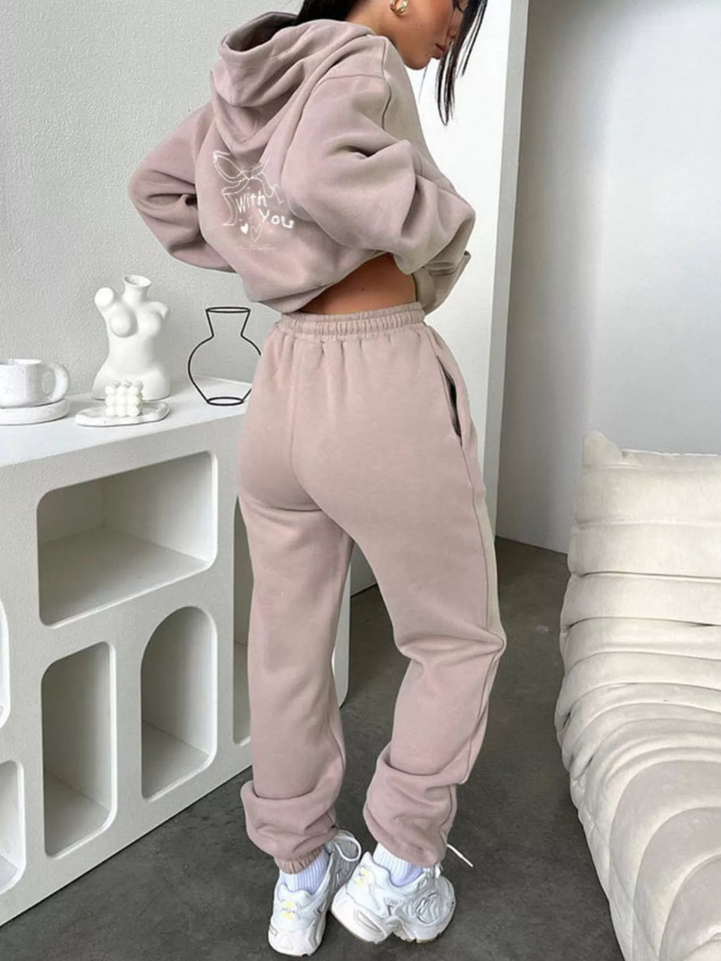 women's dropped shoulder hoodie and pants set - additional image