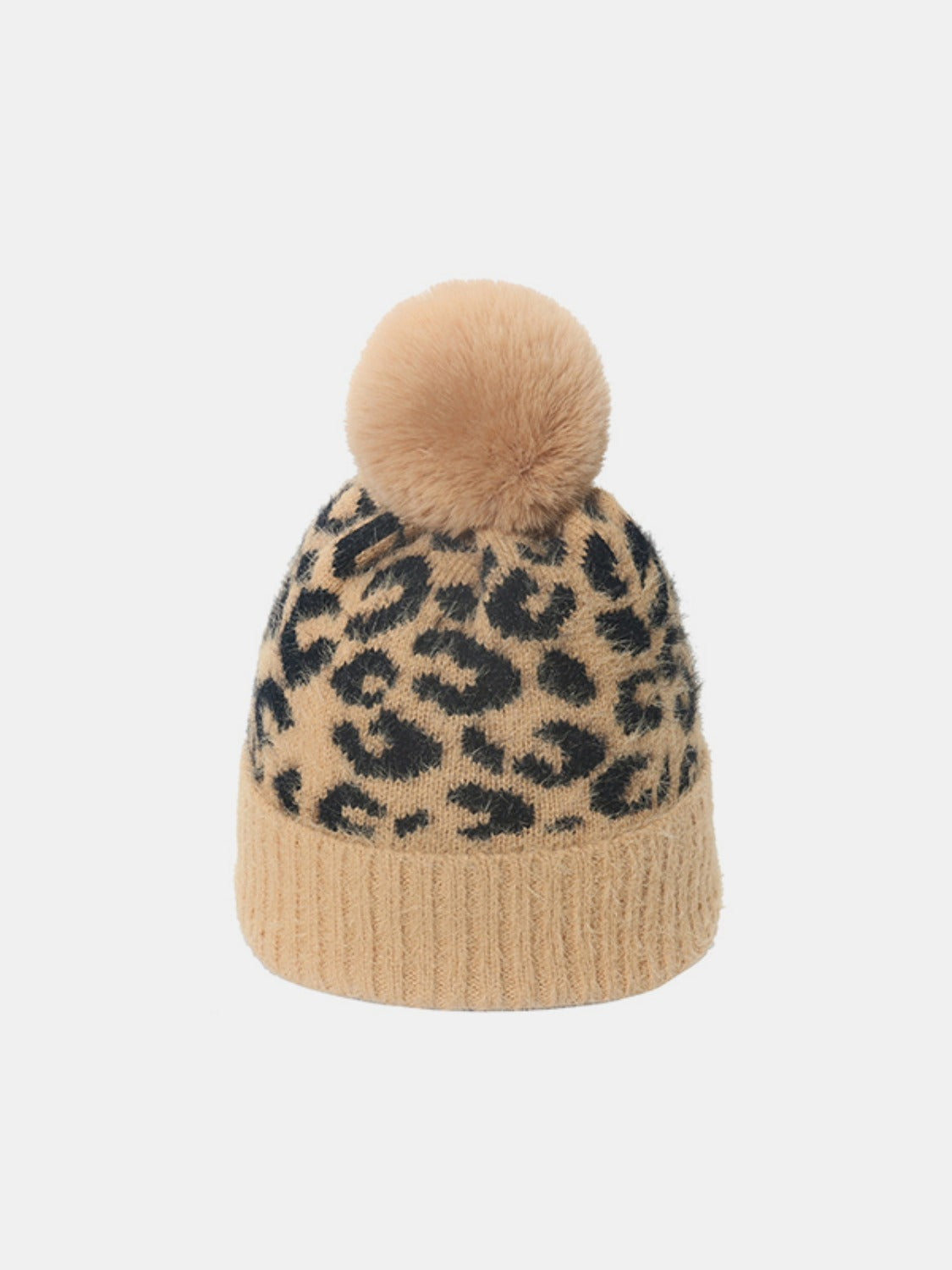 Leopard Hat with Pompom Camel One Size