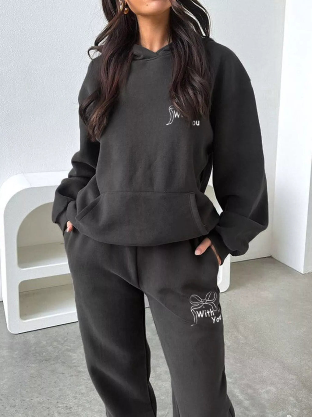 women's dropped shoulder hoodie and pants set - product detail
