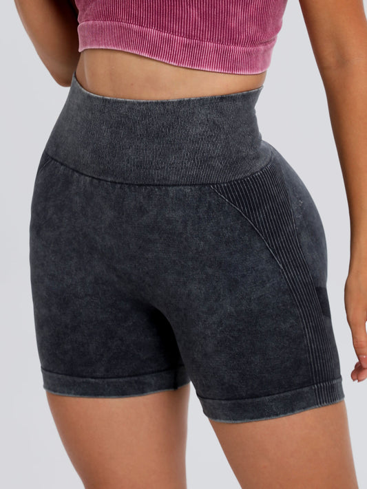 Washed High Waist Active Shorts Dark Gray