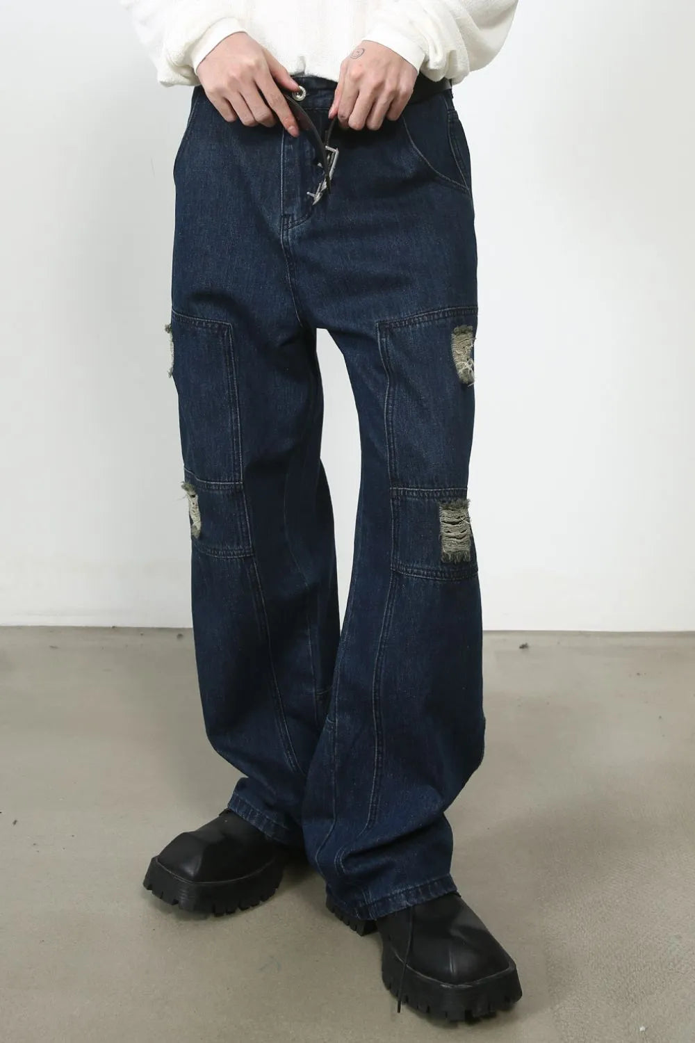 Men's Distressed Jeans with Pockets Dark