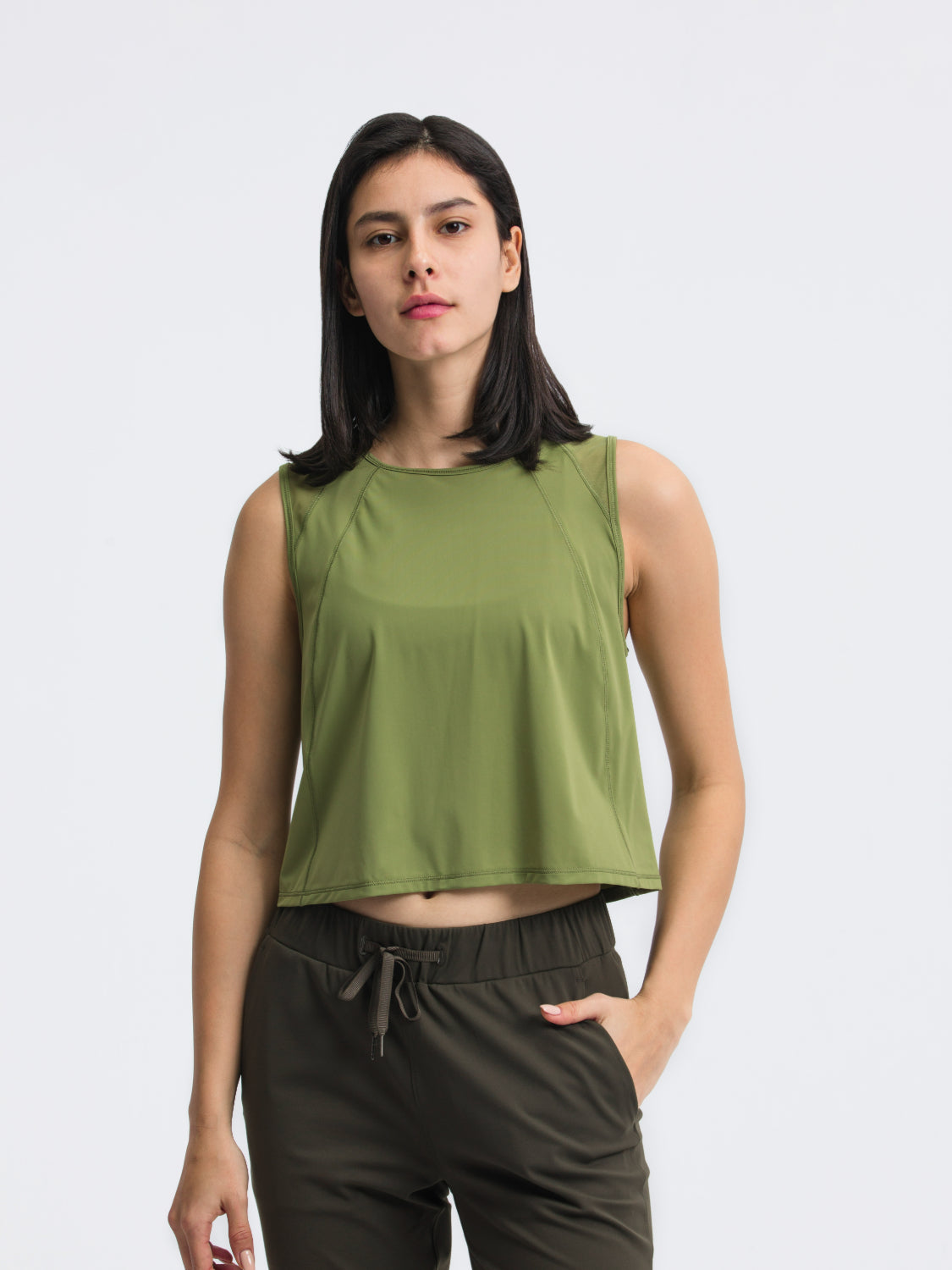 Millennia Round Neck Cropped Active Tank Moss