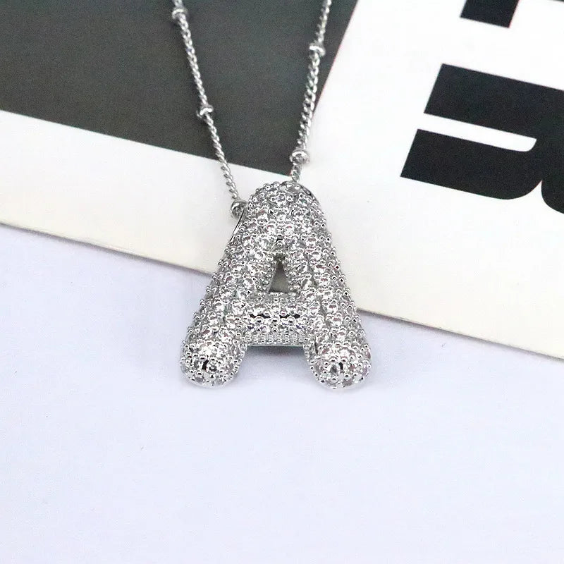 copper inlaid zircon letter pendant necklace — women’s apparel view
