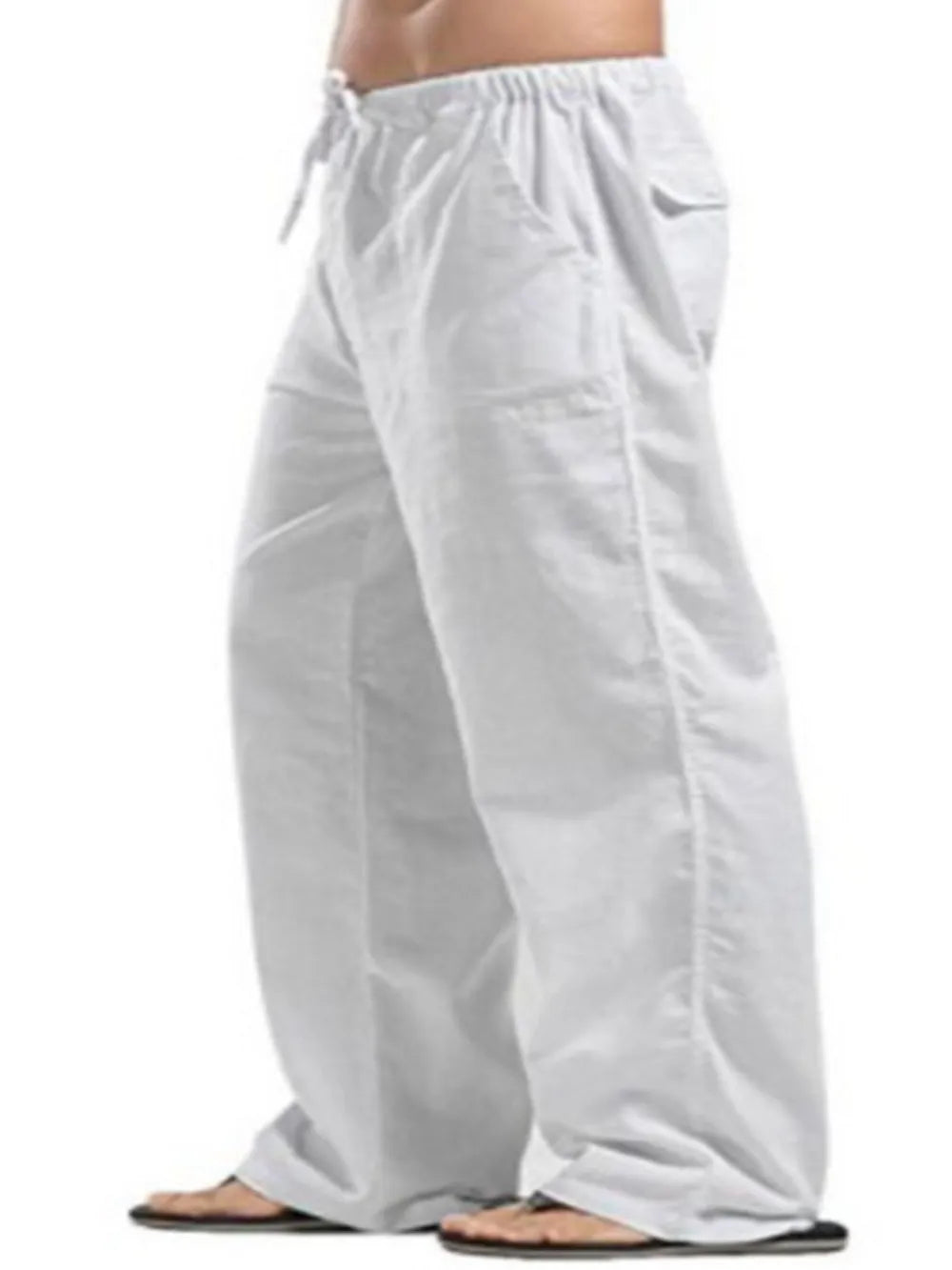Men's Full Size Drawstring Pants with Pockets Plus Size White