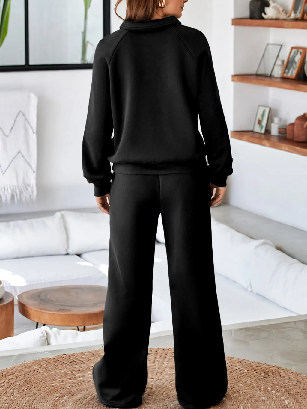 women's collared sweatshirt and high waist pants active set - styling option