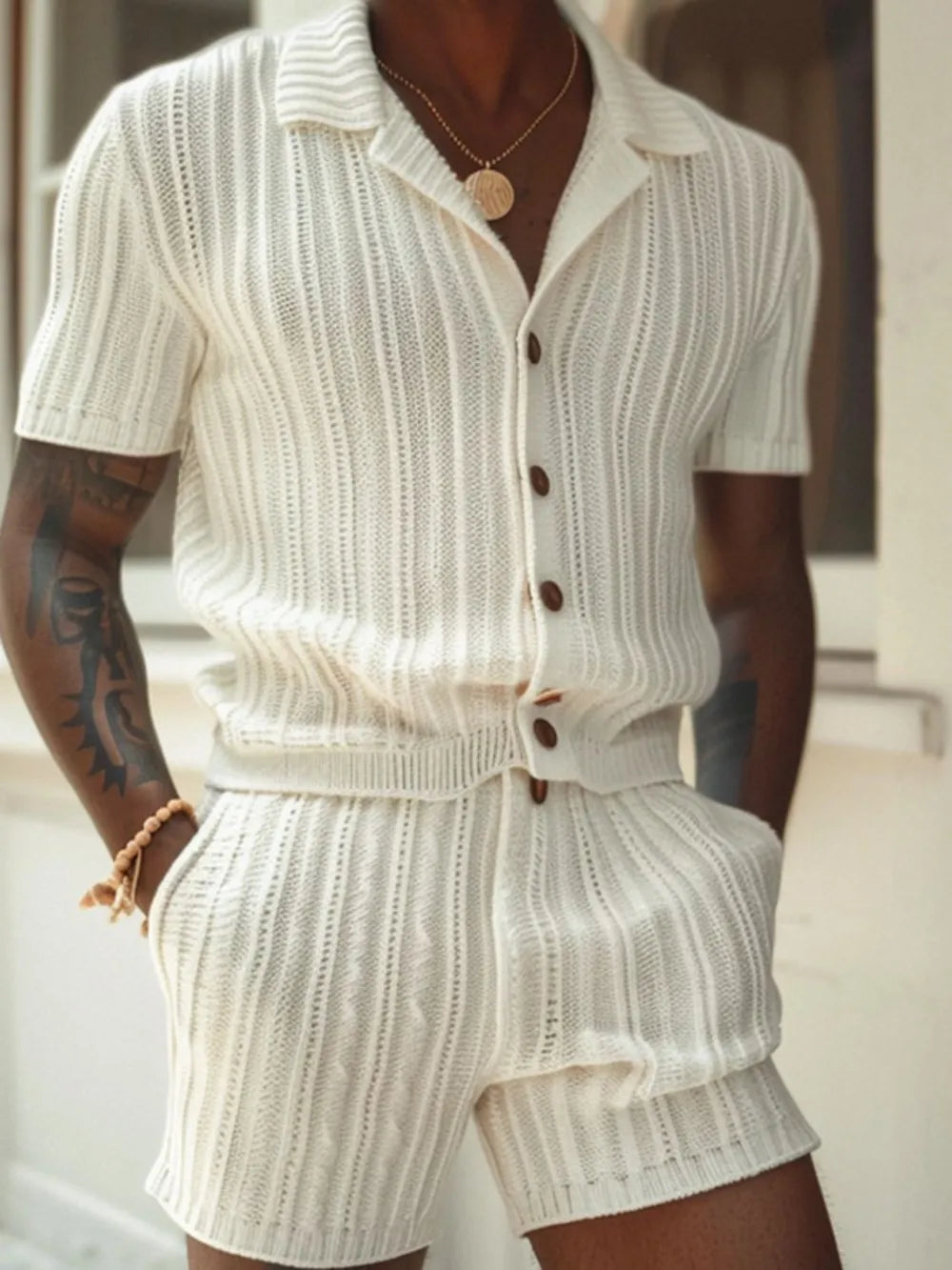 men’s outfit set – men's plus size button down short sleeve top and shorts set