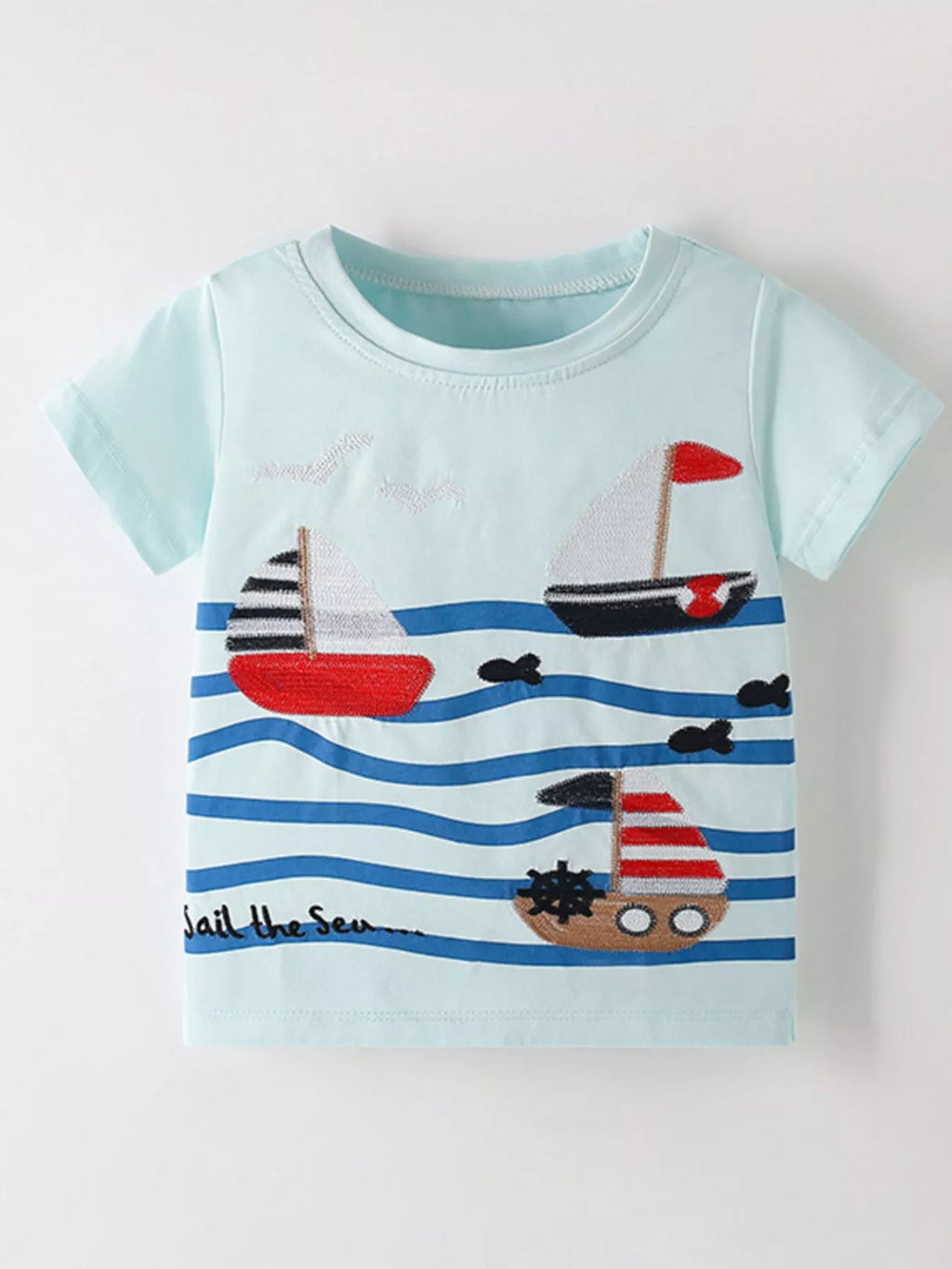 women's children's sailboat embroidered short sleeve t-shirt - product showcase