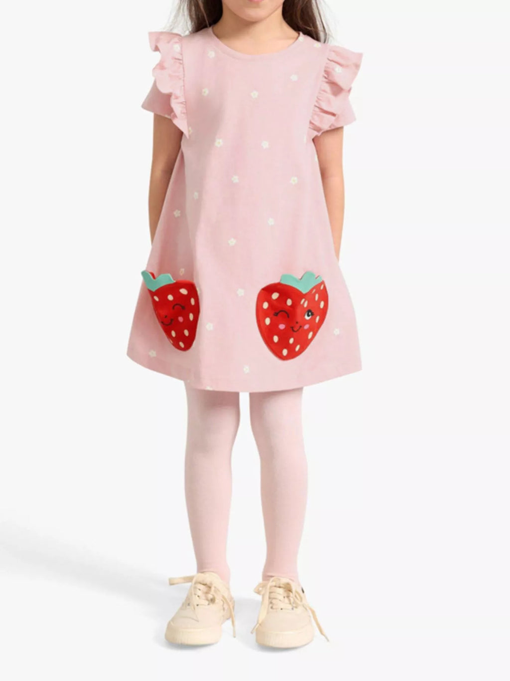 women's children's strawberry applique ruffle sleeve dress - product showcase